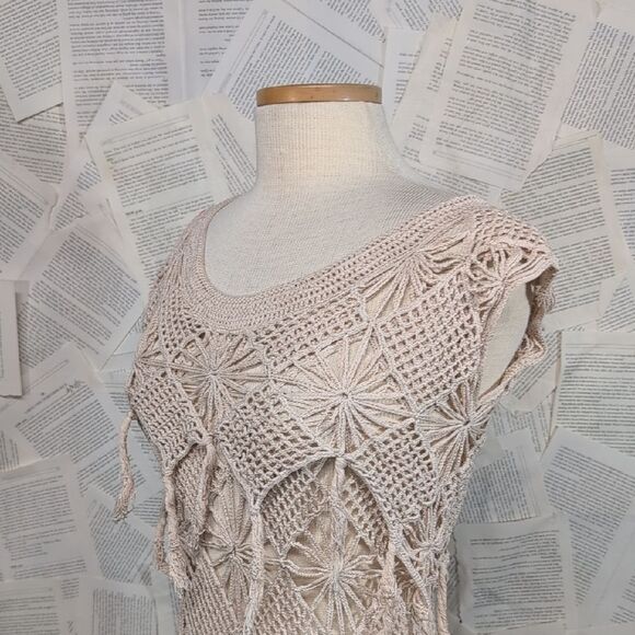 All Saints Beige Crochet Macrame Cover-up Dress Size Small - Picture 9 of 10